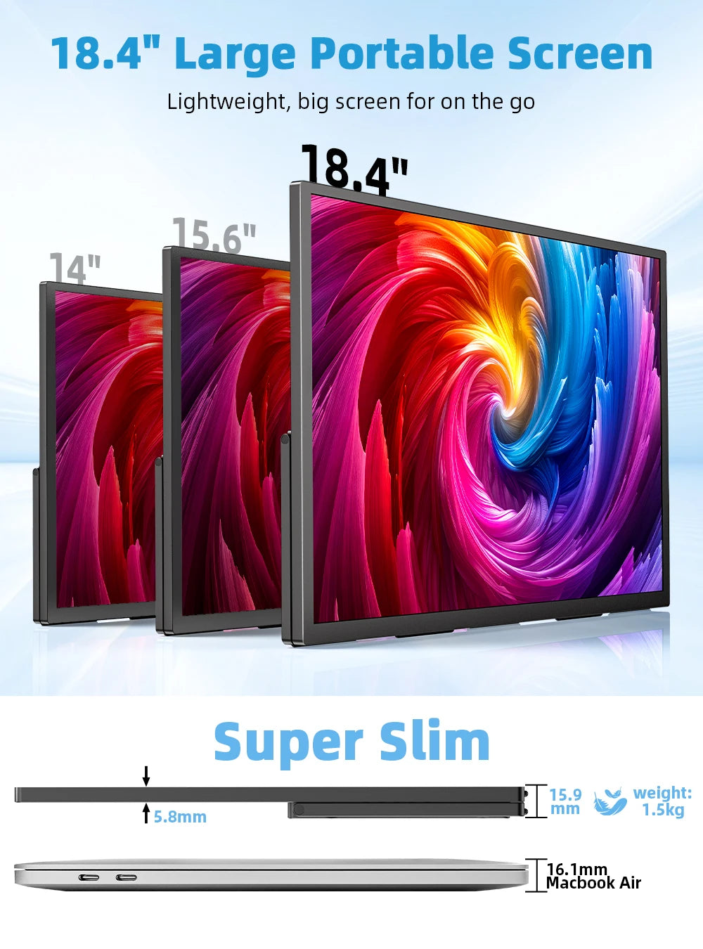18.4 Inch 4K QLED Portable Monitor Gaming Computer Display Ultra-Slim Extend Screen for PS5/4 Switch Laptop PC Mac Xbox