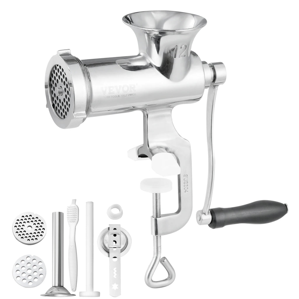 Manual Meat Grinder 304 Stainless Steel Hand Meat Grinder with Steel Table Clamp Meat Mincer Sausage Maker