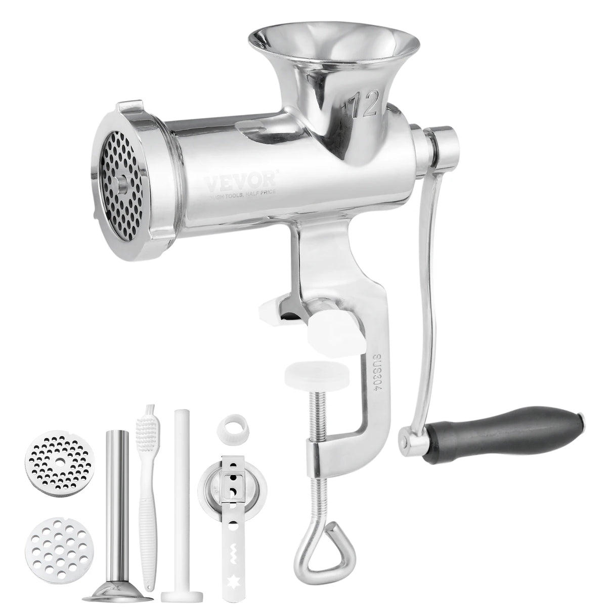 Manual Meat Grinder 304 Stainless Steel Hand Meat Grinder with Steel Table Clamp Meat Mincer Sausage Maker
