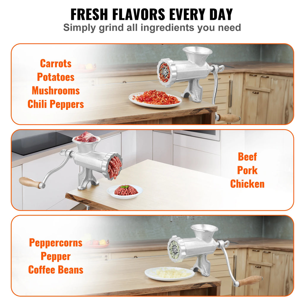 Succebuy Manual Meat Grinder Heavy Duty Cast Iron Hand Meat Grinder Steel Table Clamp Meat Mincer Sausage Maker 1 Cutting Blade