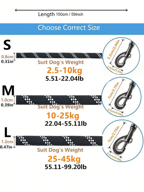 1Pc New Color Pet Leash, Reflective Nylon Dog Leash, Explosion Proof Walking Rope, Foam Handle No Choking, round Rope, Pink