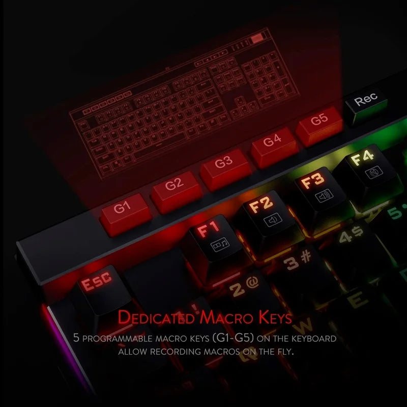 K580 VATA RGB 104 Keys LED USB Backlit Mechanical Gaming Wired Backlight Computer Keyboard Anti-Ghosting with Macro Key
