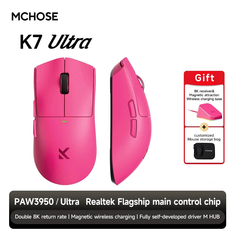 K7 Ultra Wireless Gaming Mouse PAW3950 Dual 8K Polling Rate Lightweight Magnetic Wireless Charging Dock Esports Office