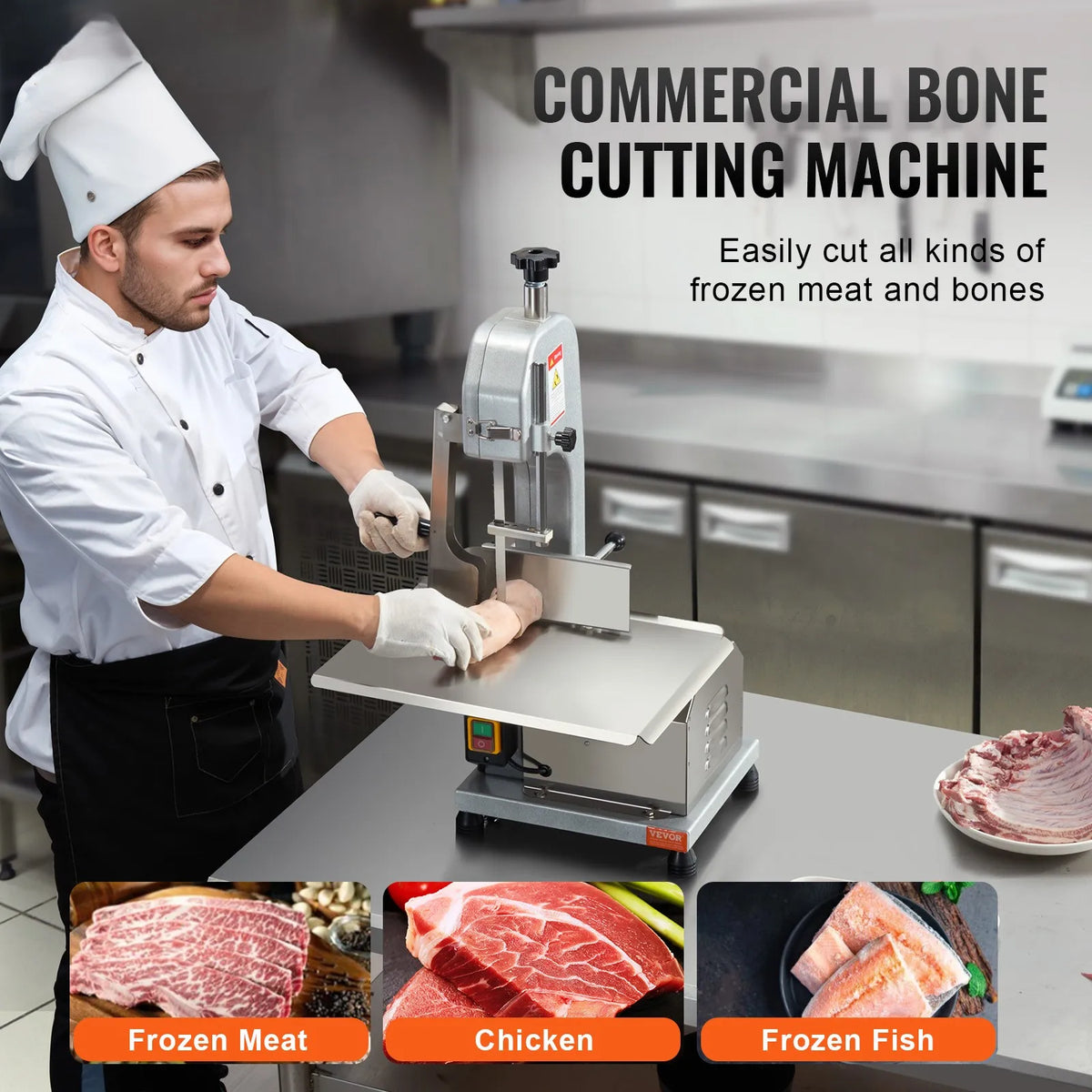 Commercial Electric Meat Bandsaw 650W 1800W Stainless Steel Countertop Bone Sawing Machine Frozen Fish Cutter for Pork