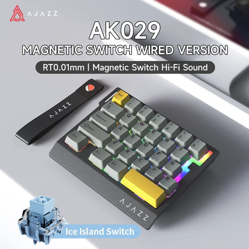 AK029 Wired Gaming Keyboard, 20 RGB Modes, 29 Keys, Hot-Swappable, Aluminum Panel