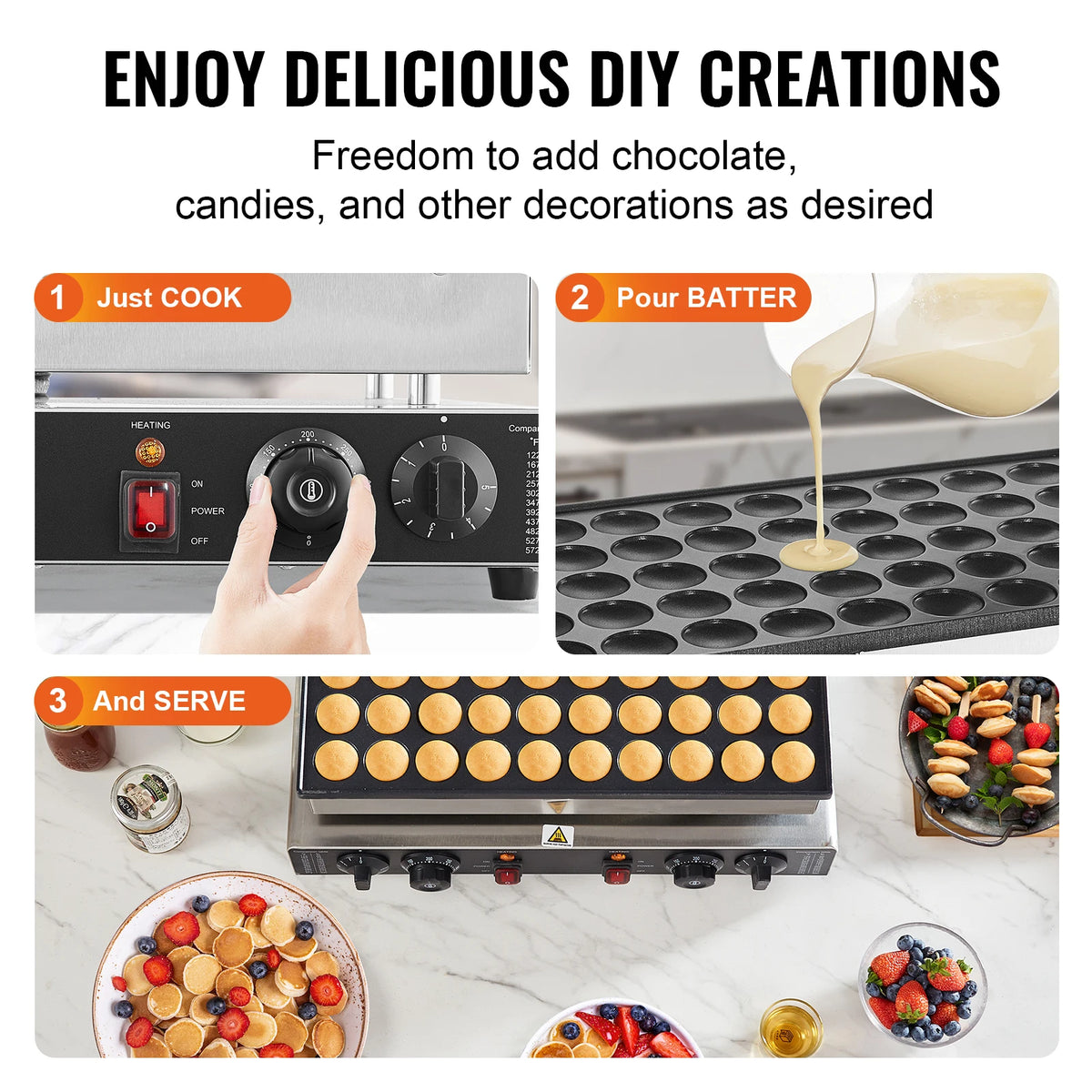 50Pcs Mini Dutch Pancake Maker Dorayaki Baker Machine Commercial Non-Stick Waffle Maker Dual Temp & Time Control
