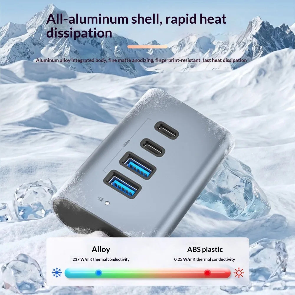 10G/5G USB 3.2 Gen 2 Hub Docking Station Aluminum Alloy 23° Sloping Expansion Dock Tipo C 3 0 PC Computer Laptop Accessories
