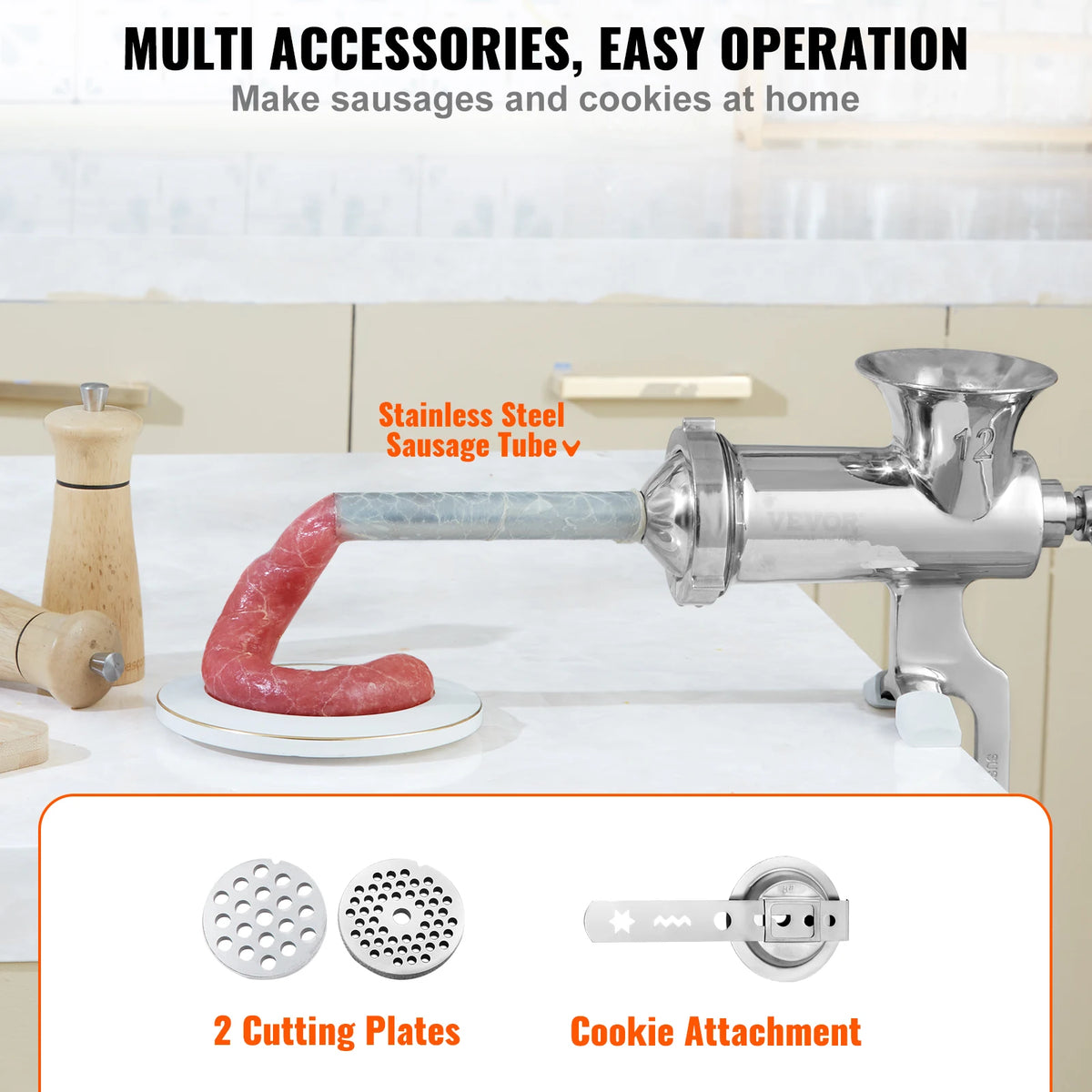 Manual Meat Grinder 304 Stainless Steel Hand Meat Grinder with Steel Table Clamp Meat Mincer Sausage Maker