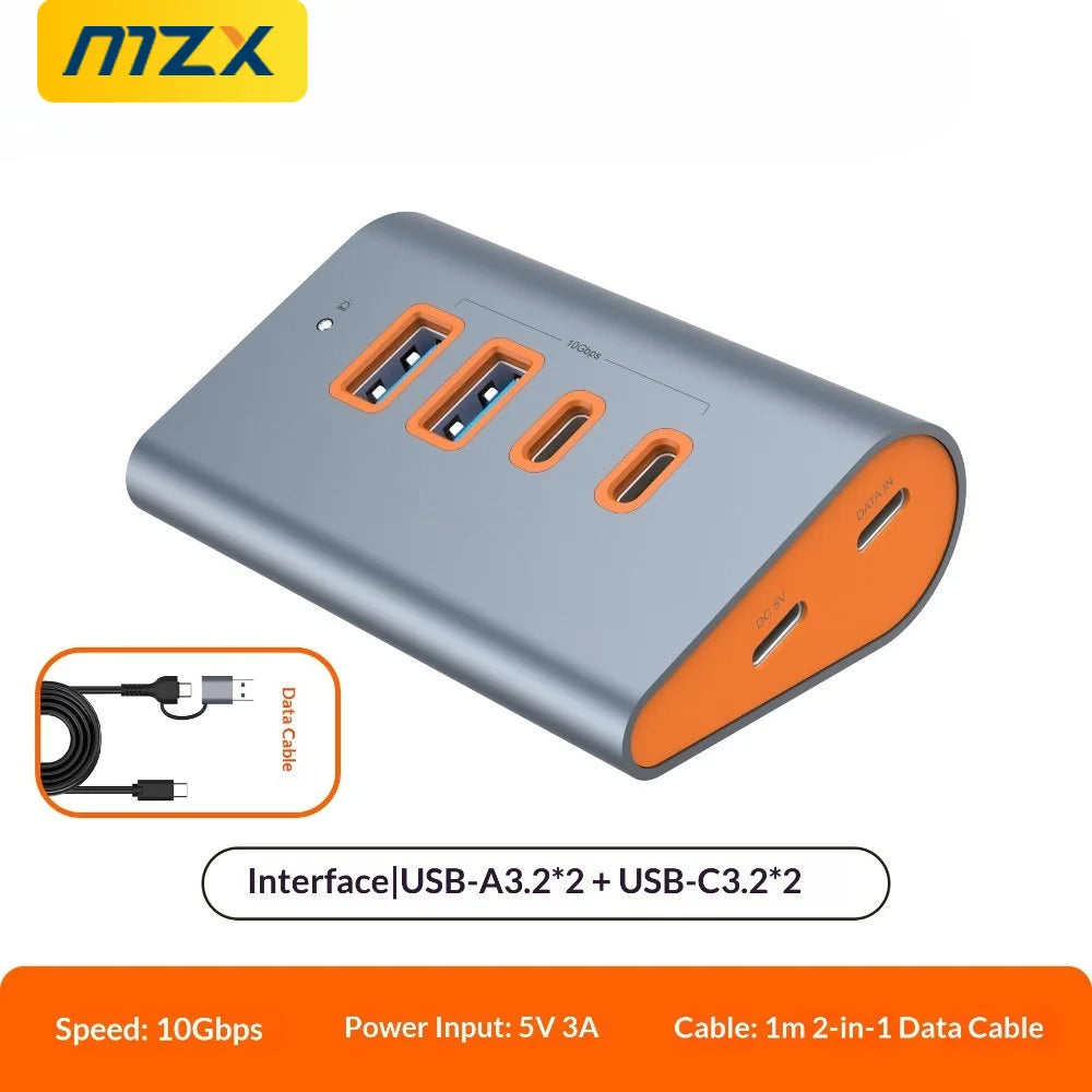 10G/5G USB 3.2 Gen 2 Hub Docking Station Aluminum Alloy 23° Sloping Expansion Dock Tipo C 3 0 PC Computer Laptop Accessories