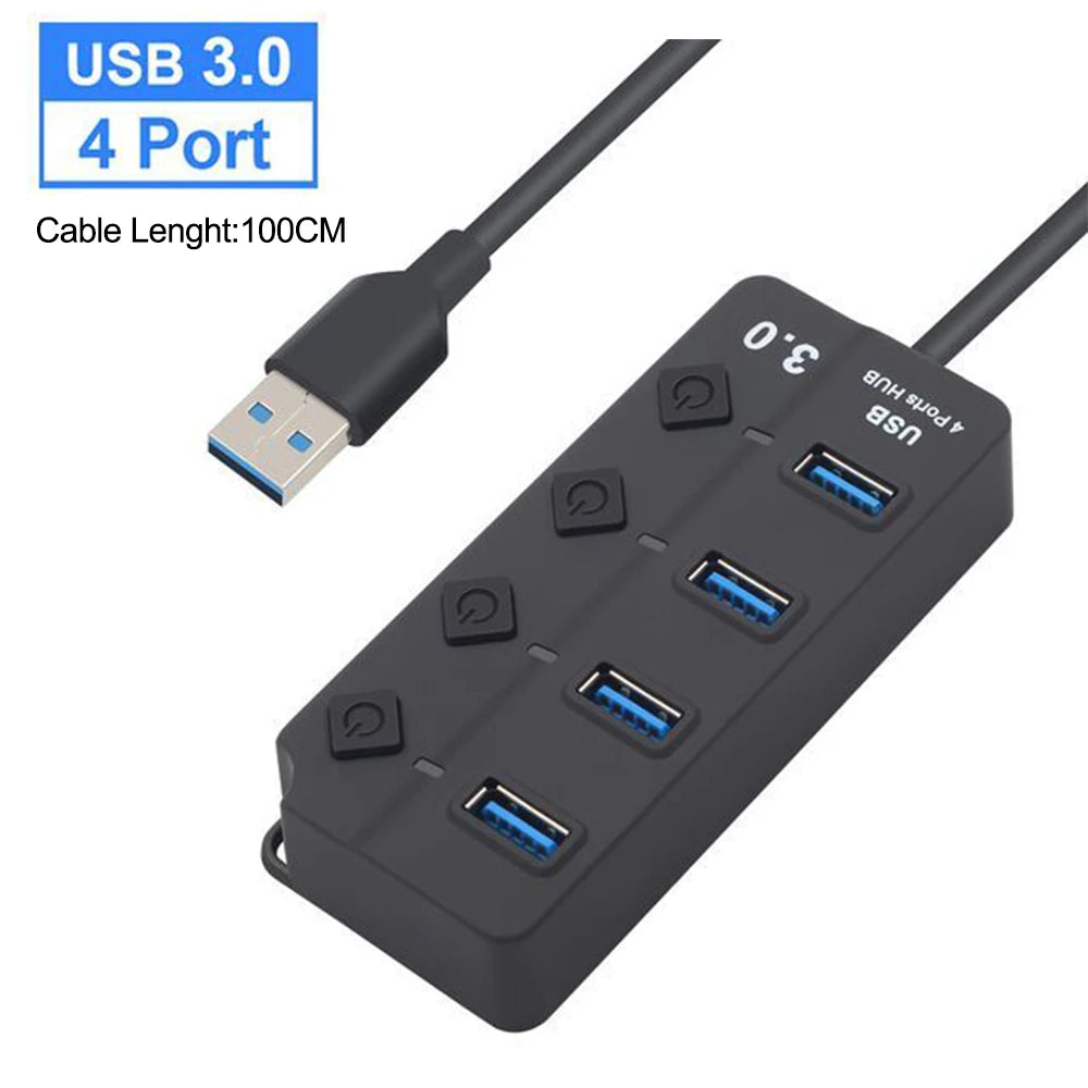 USB 3.0 Hub USB Hub 2.0 Multi USB Splitter Hub 100Cm Long Cable Multiple Expander for Computer Laptop PC Accessories USB Adapter