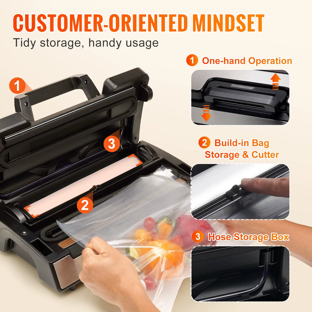 90Kpa 130W Vacuum Sealer Food Packaging Machine with Free 10Pcs Vacuum Bags for Household Kitchen Vacuum Food Sealing