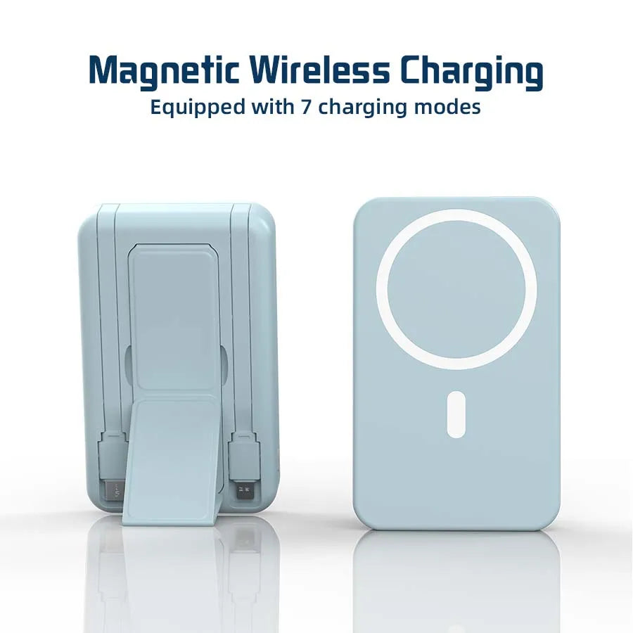 10000Mah Portable Magnetic Wireless Power Bank, 22.5W Fast Charging for All Smartphones, Mobile Power Supply with Back Clip & Foldable Desktop Stand