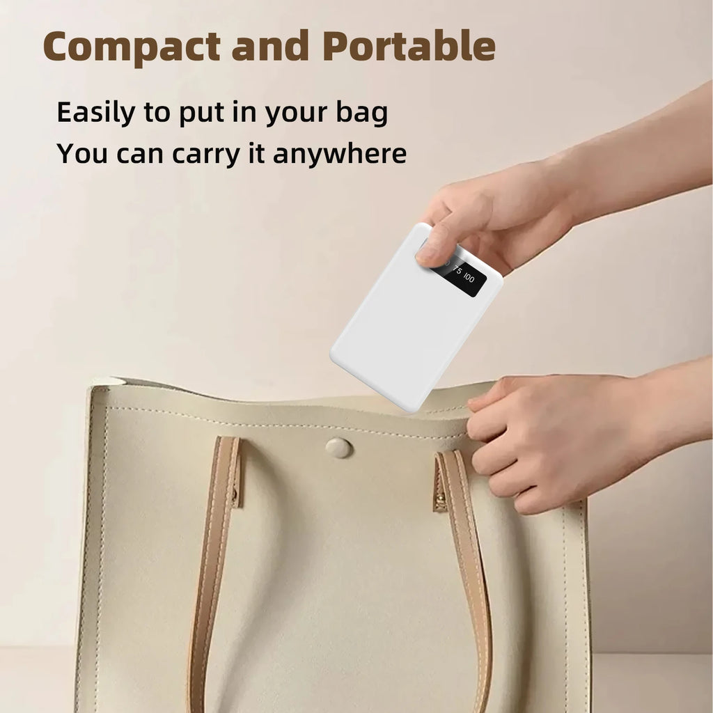 Mini Slim 10000Mah Portable Power Bank, Built-In LED Digital Display, 1 USB-A Port & 3 Integrated Cables, Small Lightweight Design, Multi-Device Simultaneous Charging for Travel, Camping and Emergency, Compatible with Android Phones and Tablets