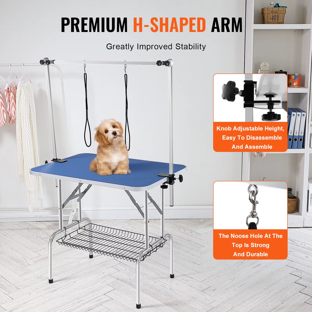 Pet Grooming Table Two Arms with Clamp Dog Station Foldable Pets Stand for Medium Small Dogs with Grooming Loop