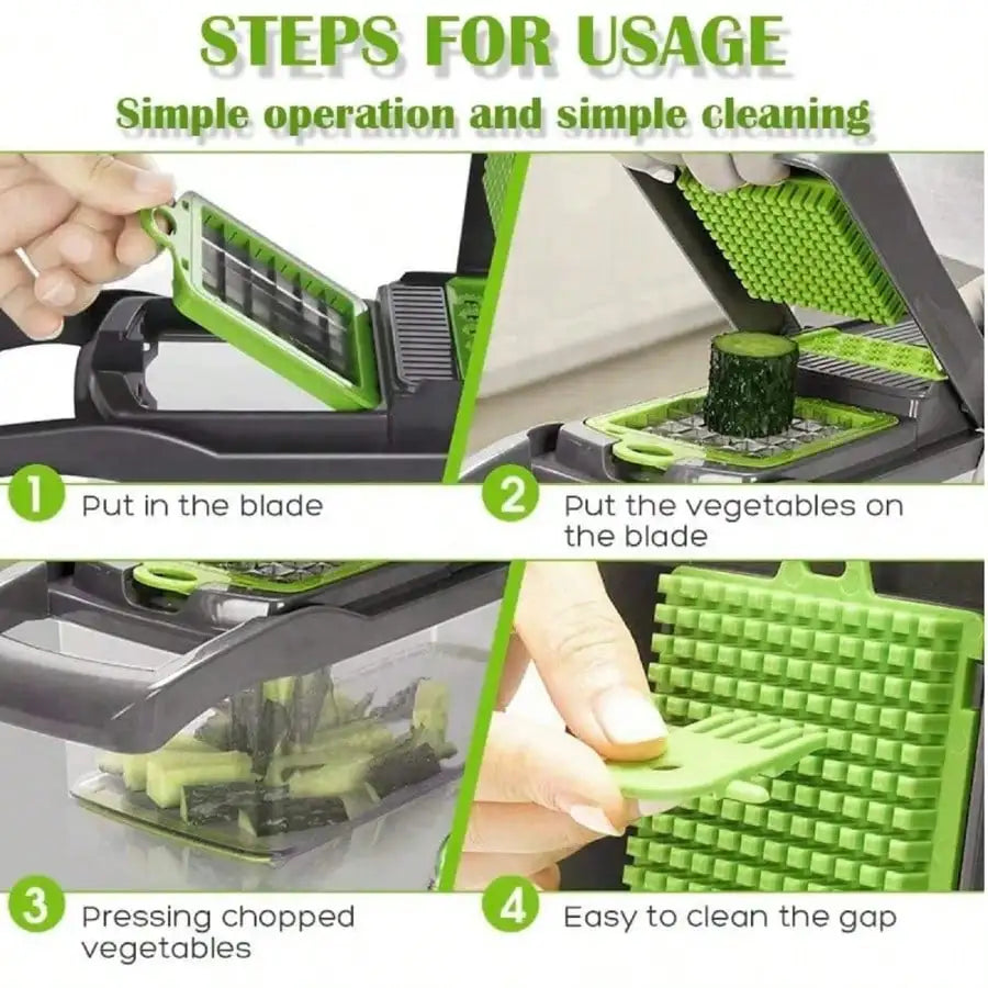 16-In-1 Vegetable Chopper with 8 Blades, Container, Shredder and Strainer, Vegetable Slicing, Dicing, Shredding, Cubing, Multi-Purpose, Great Home Kitchen Gifts