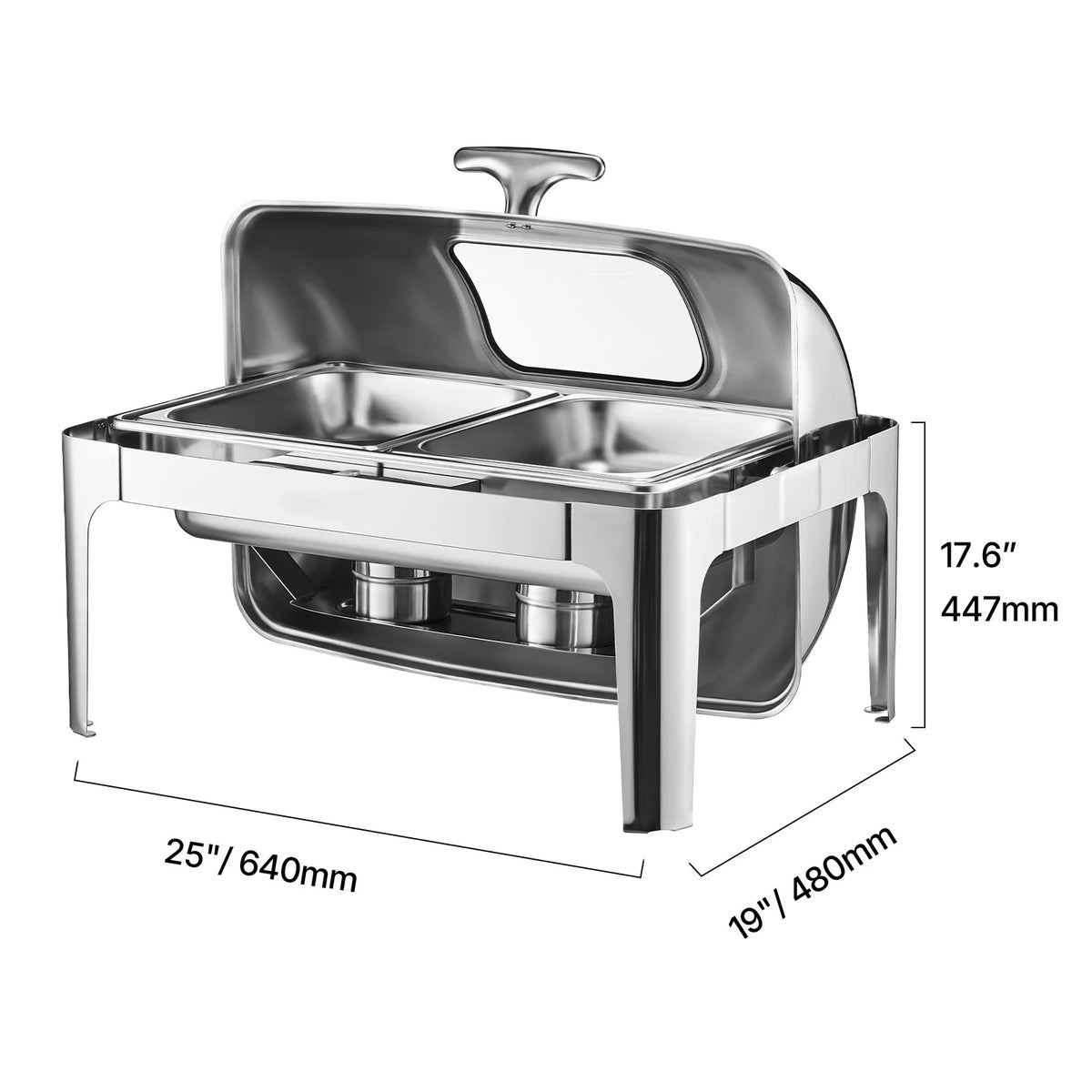 9Qt Roll Top Chafing Dish Buffet Stainless Steel Chafer with Full Size Pan Visible Lid Rectangle Catering Warmer Server