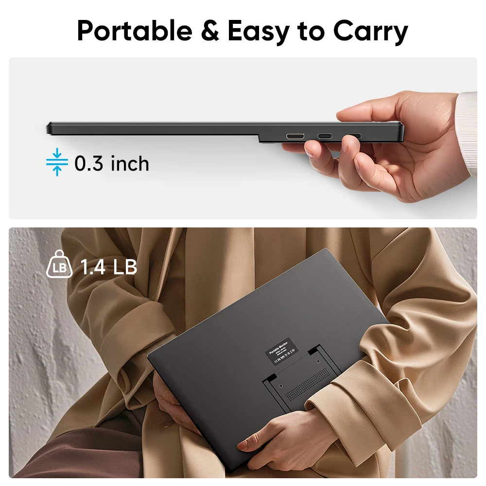 15.6Inch Portable Monitor FHD 1080P IPS External Screen Extender Plug Play Stand Monitors for Laptop Switch Gaming Mac