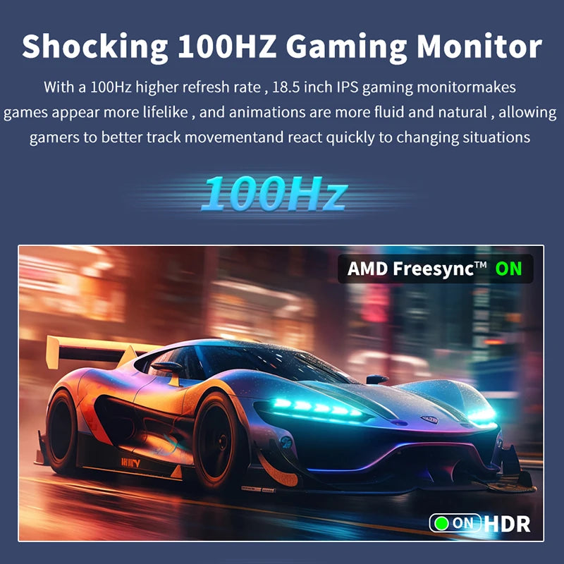 18.5Inch 100Hz Portable Monitor with VESA Hole Stand PC Gaming Extended Display ADS-IPS Large Screen Support Type-C HDMI