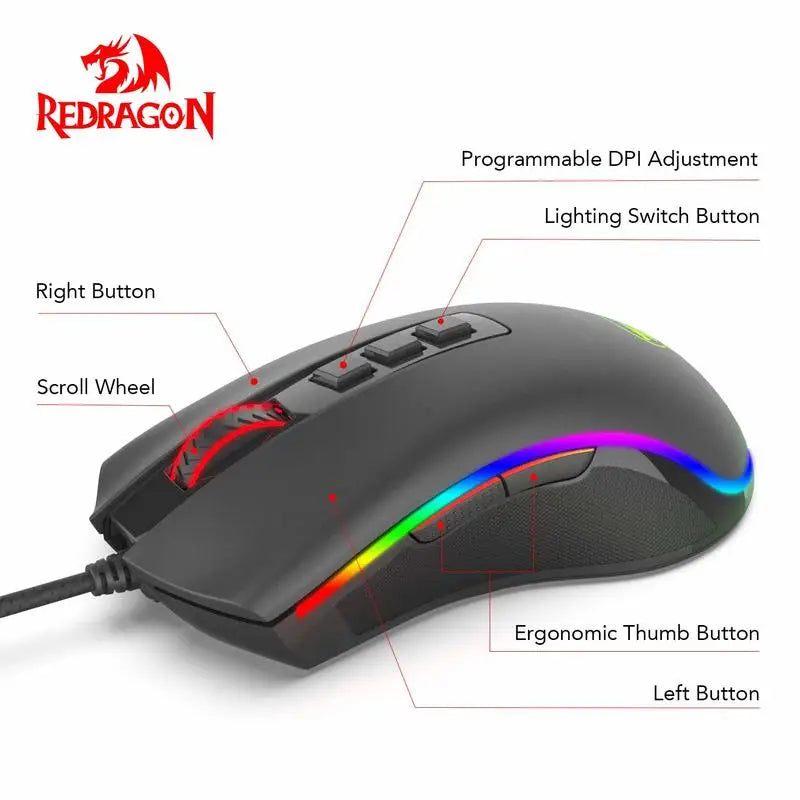 M711 PC Gaming Mice Wired Mouse 7 Programmable Buttons Customizable RGB 10,000 DPI Ergonomic Mouse