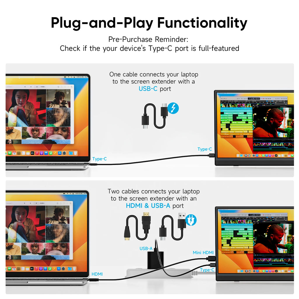 15.6Inch Portable Monitor FHD 1080P IPS External Screen Extender Plug Play Stand Monitors for Laptop Switch Gaming Mac