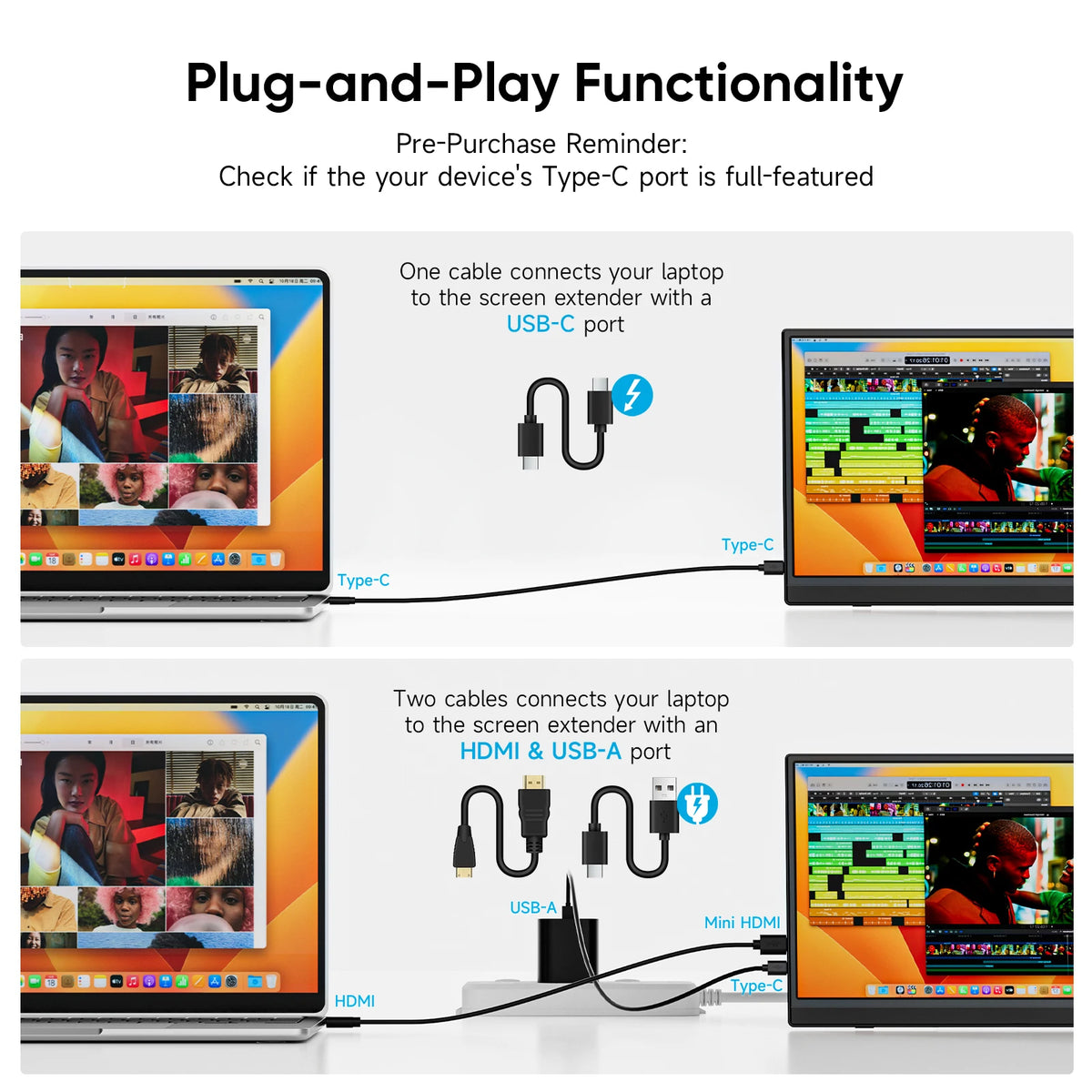 15.6Inch Portable Monitor FHD 1080P IPS External Screen Extender Plug Play Stand Monitors for Laptop Switch Gaming Mac