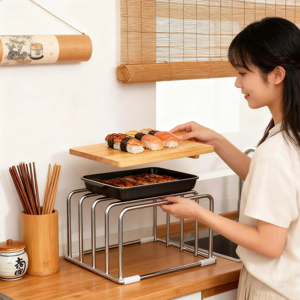 Stainless Steel Cutting Board Stand Rustproof Countertop Organizer Multi-Slot Chopping Board Rack for Kitchen Home