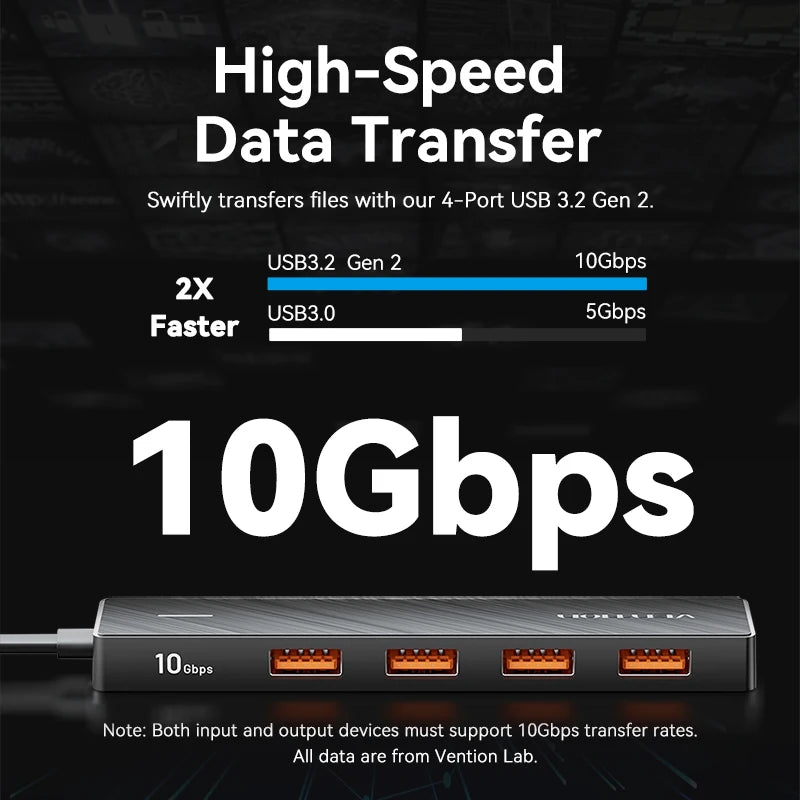 Usb Hub 4 Port ABS Hub USB 3.2 10Gbps for Laptop Multi Splitter Adapter for Xiaomi Macbook PC Computer Accessories