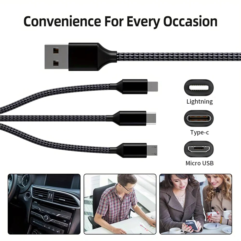4Pcs Charge Cable 3-In-1 Nylon Braided Multi Charge Cable for Multiple Devices USB Fast Charging with Type-C Micro USB IP Port