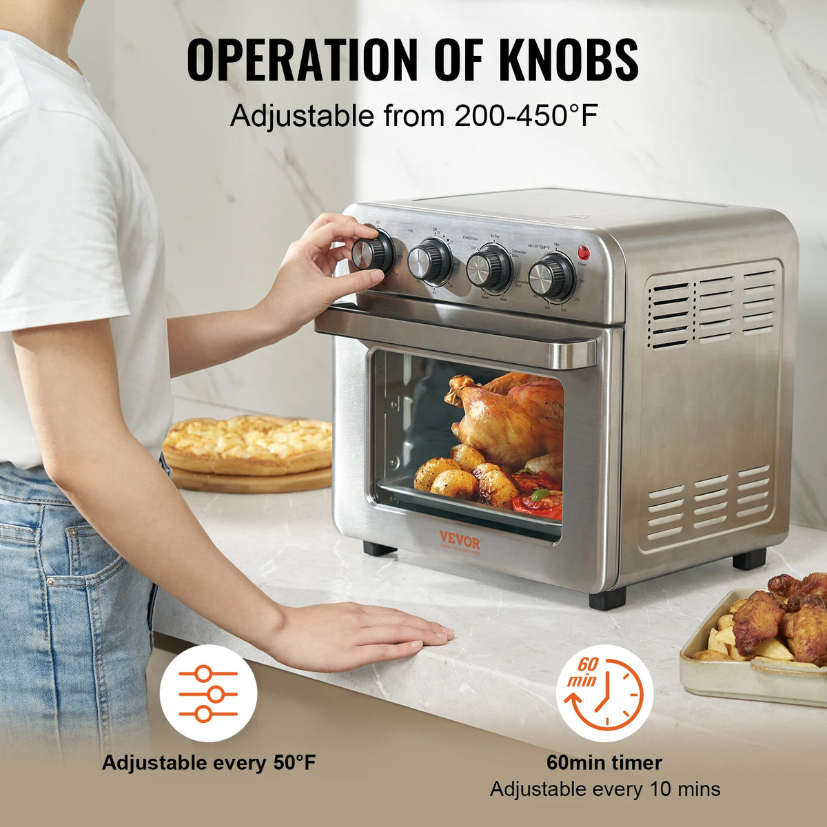 18L 1700W Air Fryer Toaster Oven Stainless Steel Toaster Ovens Countertop Combo with Grill Home and Commercial Use