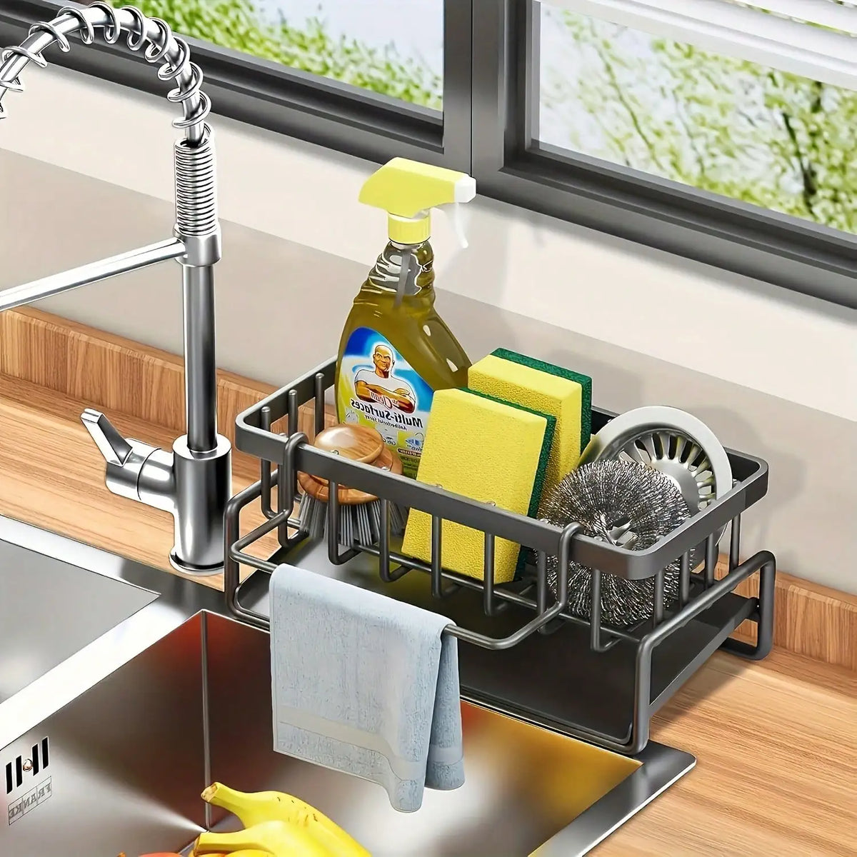 Effective Draining Kitchen Sponge Shelf, Soap Holder, Stainless Steel Material Is More Sturdy, Slope Design Is Free from Water Accumulation, Towel Independent Rack Effective Anti-Mold, Kitchen Storage