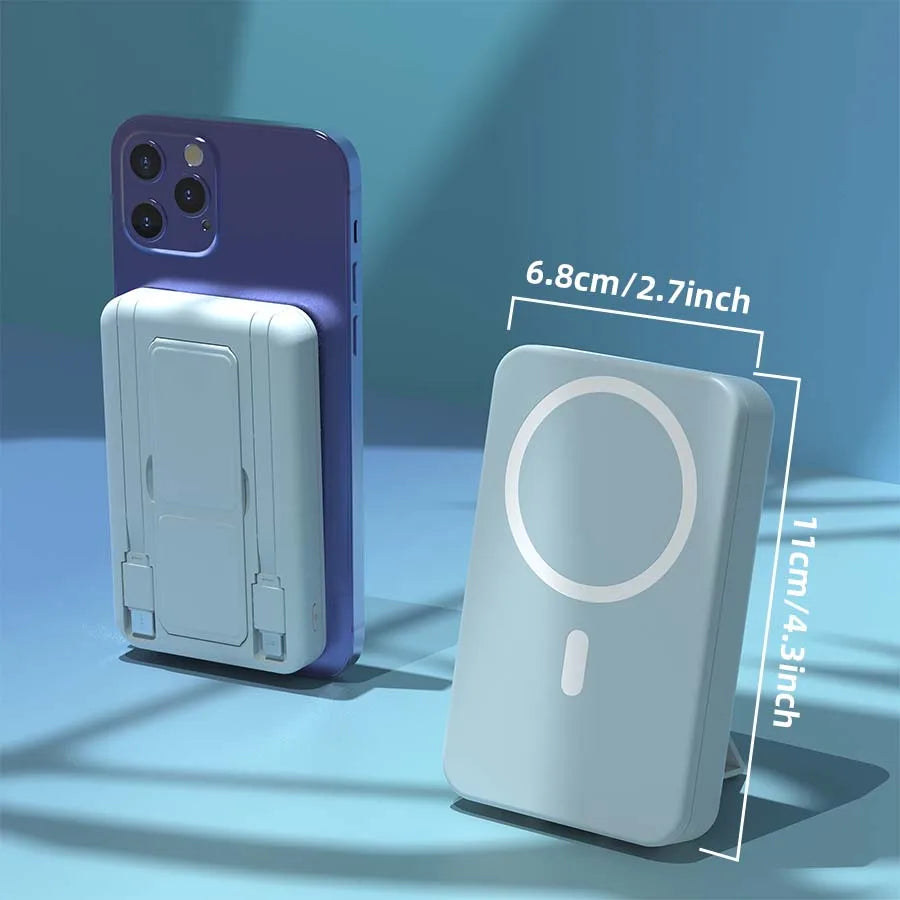 10000Mah Portable Magnetic Wireless Power Bank, 22.5W Fast Charging for All Smartphones, Mobile Power Supply with Back Clip & Foldable Desktop Stand