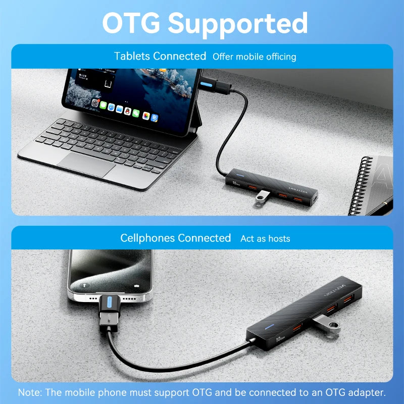 Usb Hub 4 Port ABS Hub USB 3.2 10Gbps for Laptop Multi Splitter Adapter for Xiaomi Macbook PC Computer Accessories