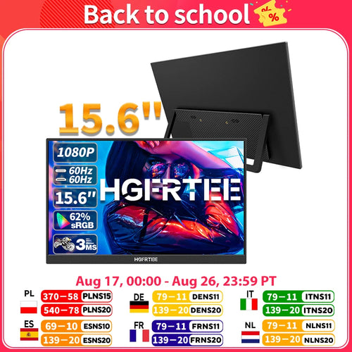 15.6 Inch Portable Monitor, FHD-IPS Laptop External Second Screen, Gaming Extended Display with Type-C HDMI
