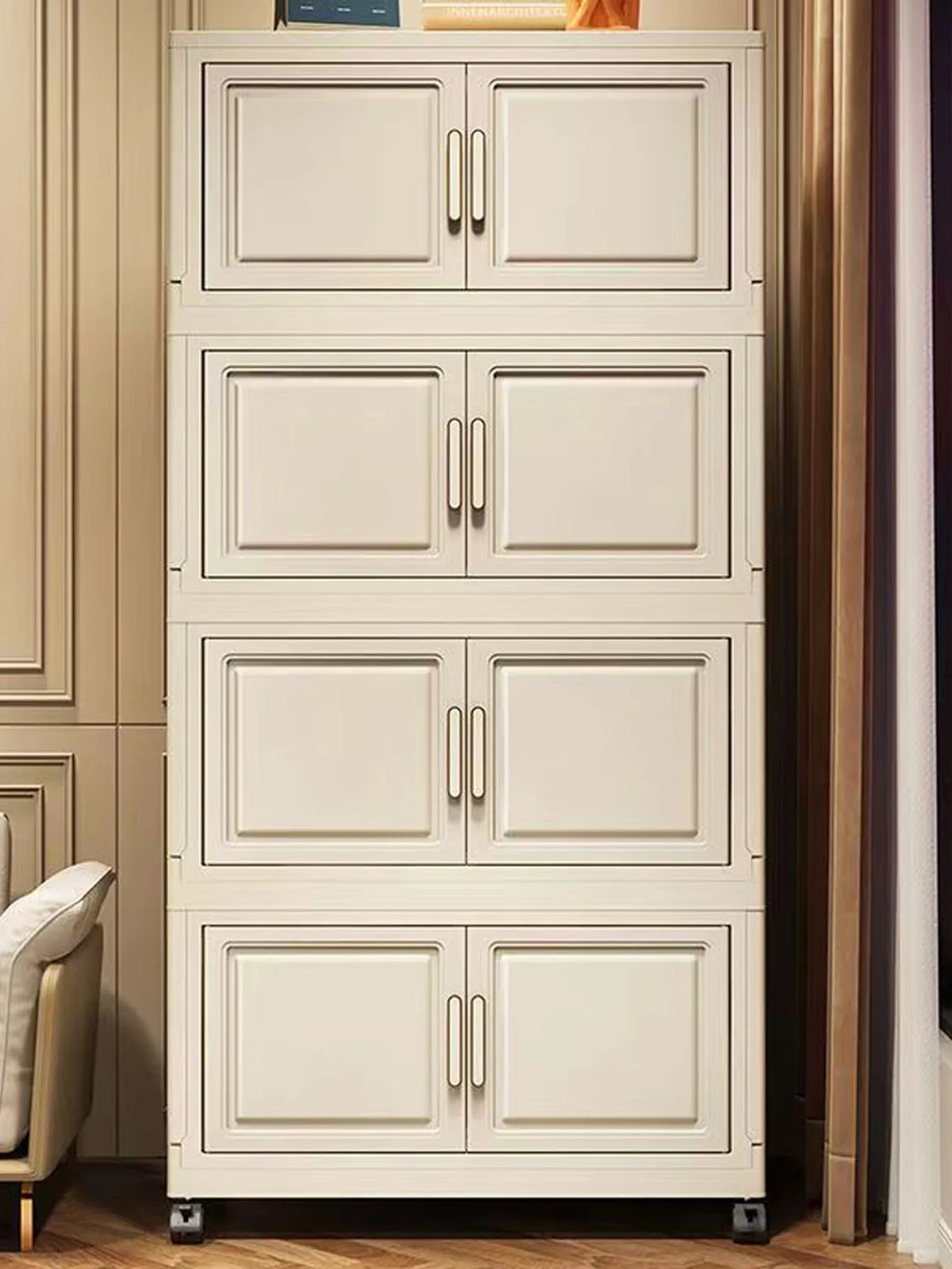 Thickened Plastic Multi-Layer Storage Cabinet Simple Creamy Style Home Organizer Wardrobe for Kitchen Bathroom Use