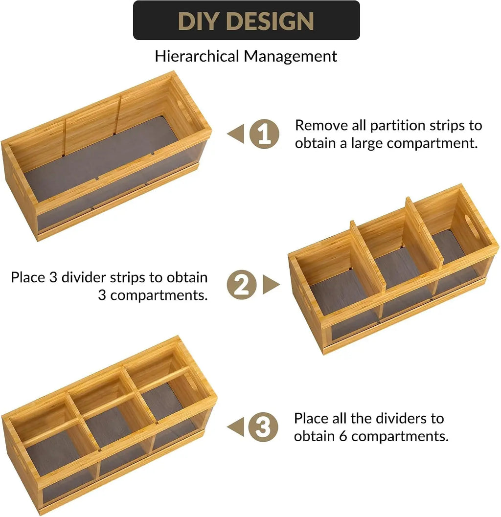 Bamboo Utensil Storage Organizer with Diatomaceous Earth Drying Mat 12-Inch Kitchen Kitchen Cutlery Holder with 6 Compartments, Natural Wood Silverware Caddy for Home & Party