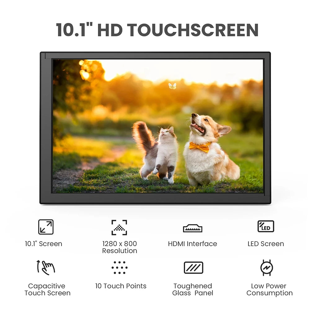 Driver-Free 10-Point Capacitive Touchscreen Monitor 1280X800Px 10-Inch Raspberry Pi Display for Laptop PC Win 7/8/10