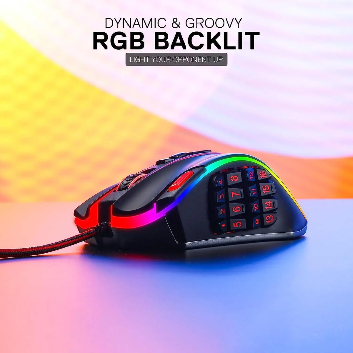 M990 MMO Gaming Mouse, 32000 DPI High Precision Wired RGB Gamer Mouse W/23 Programmable Buttons, 16 Side Macro Keys