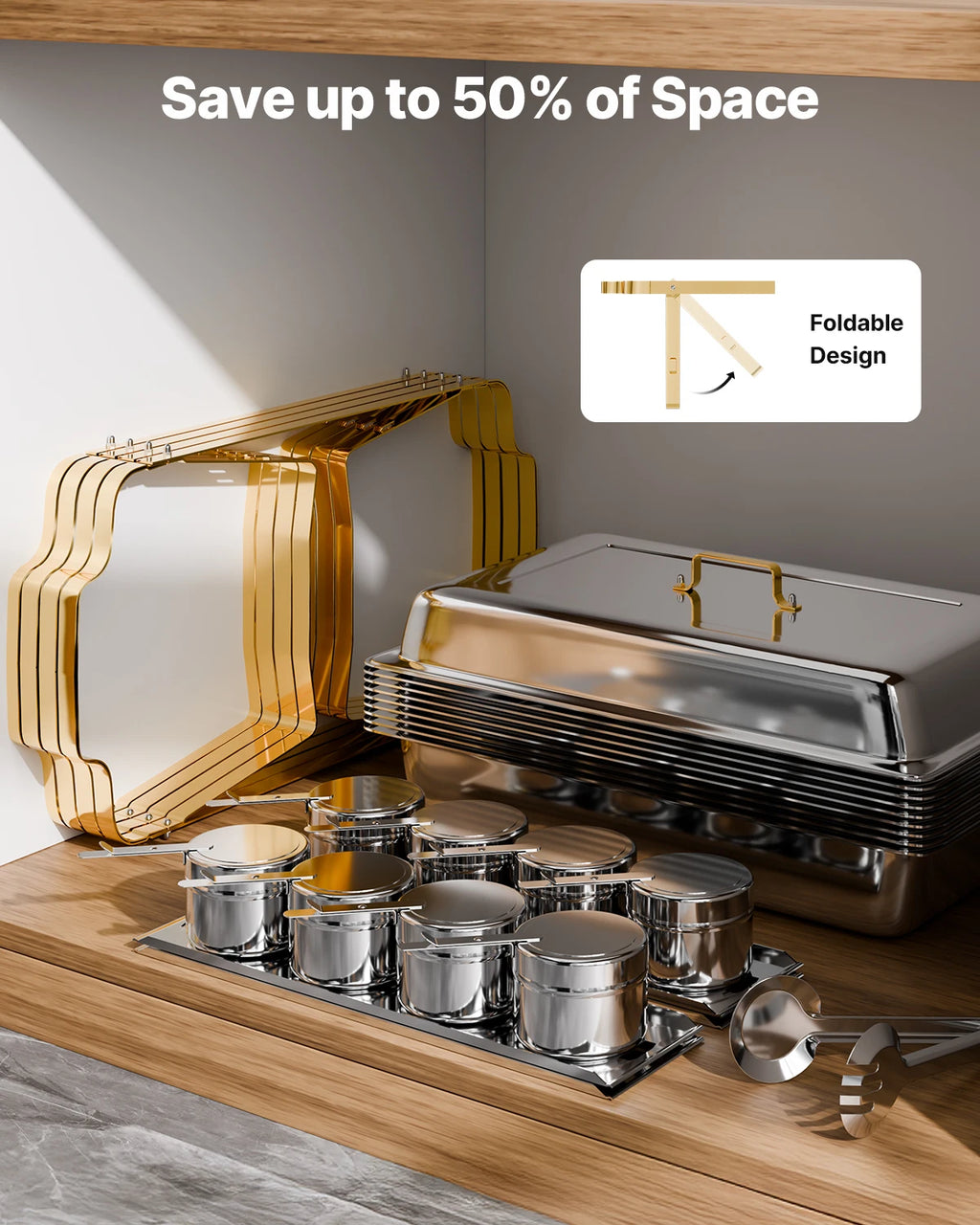 8 Qt 4 Pack Chafing Dish Buffet Set Stainless Steel Chafer with 2 Full Size and 4 Half Size Pans Catering Warmer Server