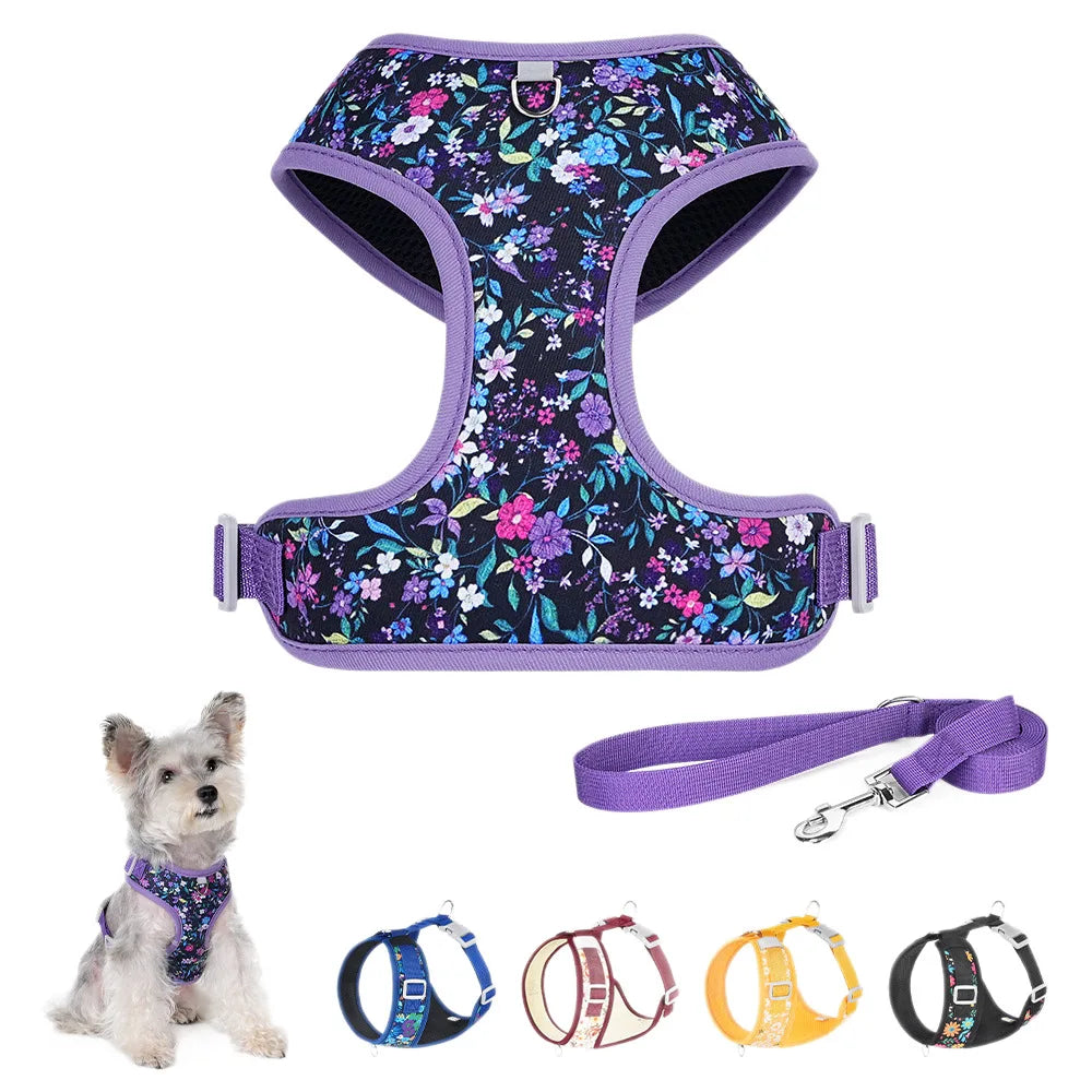 Flower Soft Pet Harness and Leash Set Breathable Vest for Small Dogs Cats Puppy Kitten Outdoor Walking Supplies