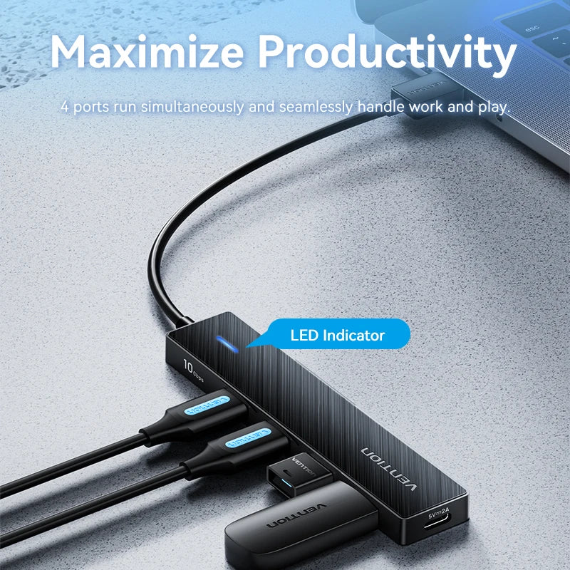 Usb Hub 4 Port ABS Hub USB 3.2 10Gbps for Laptop Multi Splitter Adapter for Xiaomi Macbook PC Computer Accessories