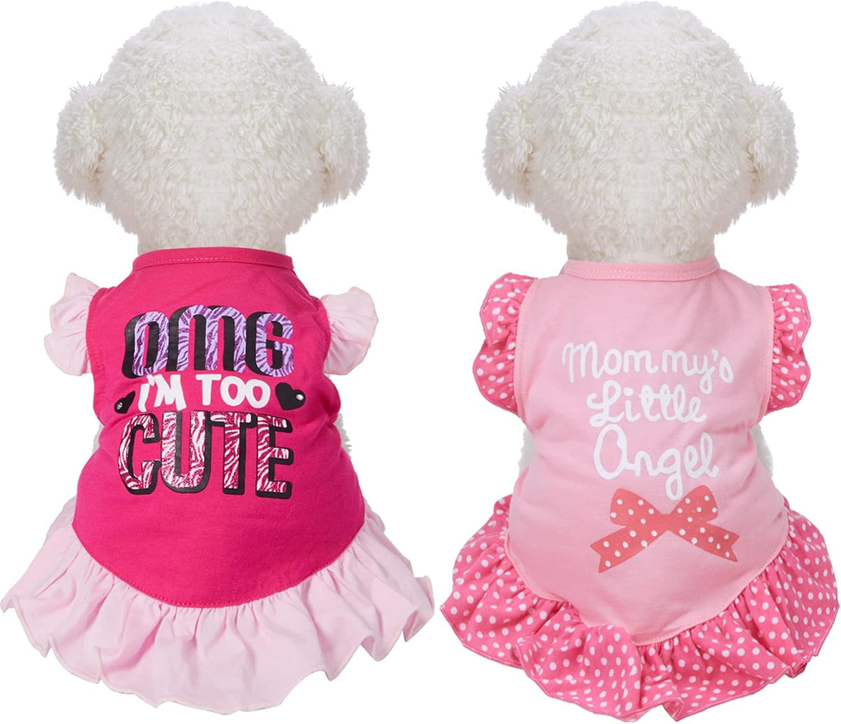 2 Pieces Dog Dresses for Dogs Cute Girl Female Pet Dress Mommy Puppy Shirt Skirt Dresses Pet Summer Clothes Apparel for Cats(Love and Me,Medium)