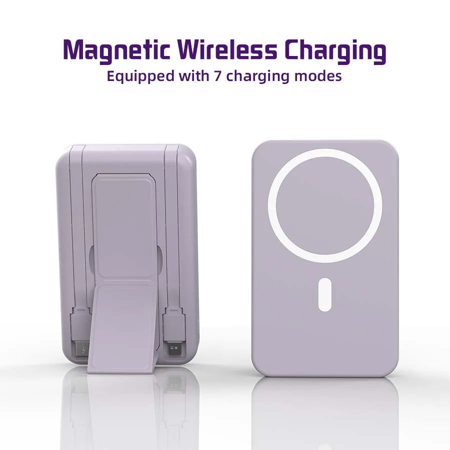 10000Mah Portable Magnetic Wireless Power Bank, 22.5W Fast Charging for All Smartphones, Mobile Power Supply with Back Clip & Foldable Desktop Stand