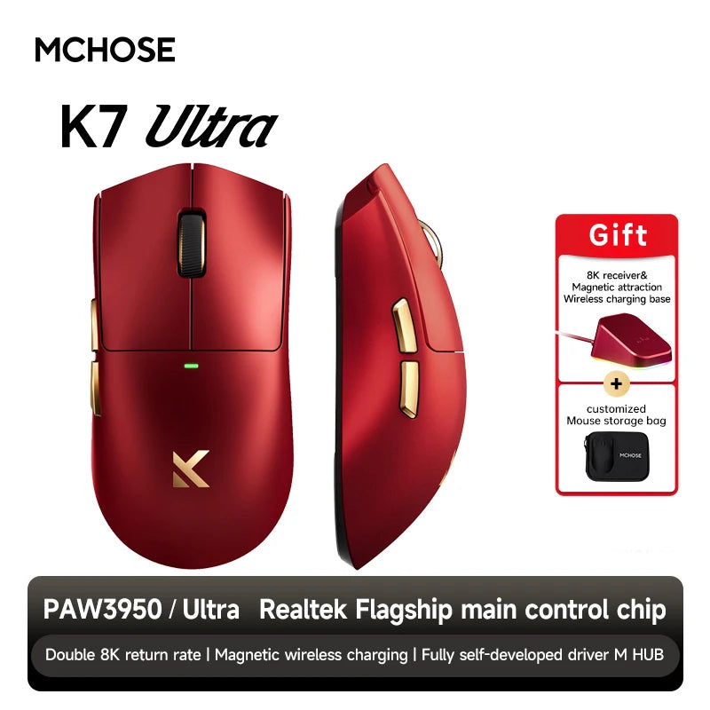 K7 Ultra Wireless Gaming Mouse PAW3950 Dual 8K Polling Rate Lightweight Magnetic Wireless Charging Dock Esports Office