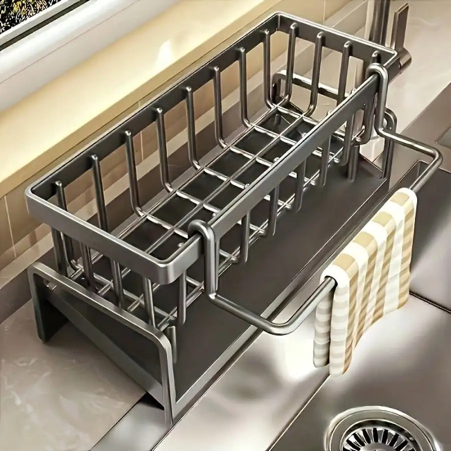 Effective Draining Kitchen Sponge Shelf, Soap Holder, Stainless Steel Material Is More Sturdy, Slope Design Is Free from Water Accumulation, Towel Independent Rack Effective Anti-Mold, Kitchen Storage