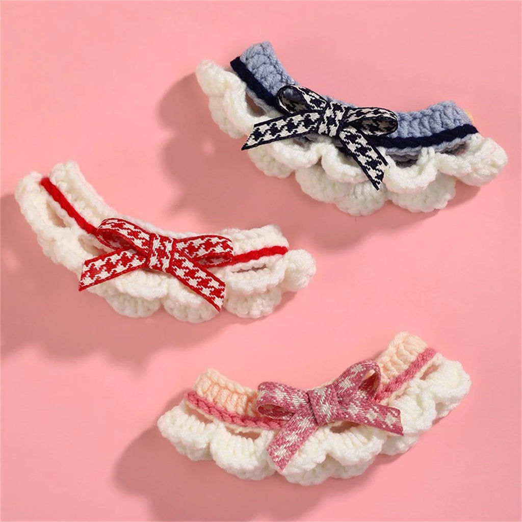 Cute Bow-Knot Hand-Knitted Saliva Towel Kitten Cat Puppy Adjustable Collar Pet Decorative Dog Cat Collar Pet Dog Accessories