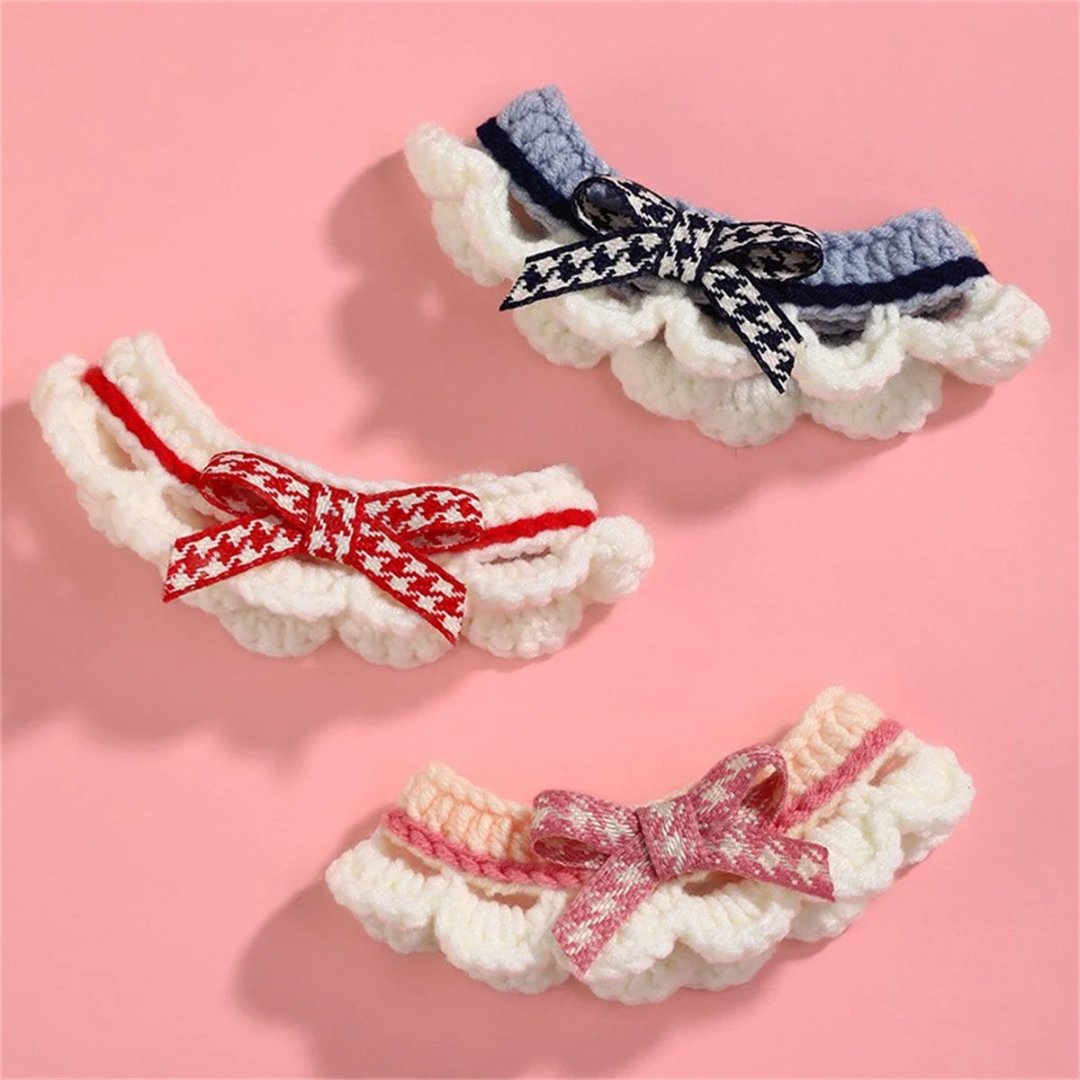 Cute Bow-Knot Hand-Knitted Saliva Towel Kitten Cat Puppy Adjustable Collar Pet Decorative Dog Cat Collar Pet Dog Accessories