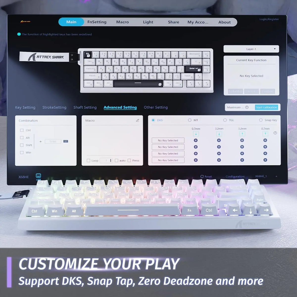 X68 HE Rapid Trigger Mechanical Gaming Keyboard 60% Wired with Adjustable Actuation,Hall Effect Magnetic Switch,8Kh