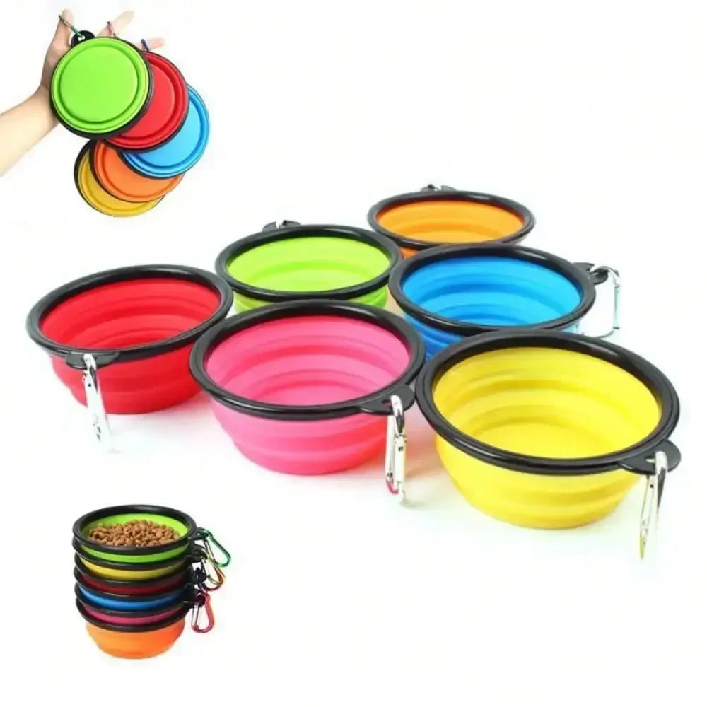 2026 Folding Portable Silicone Dog Feeder Bowl 2 in 1 Pet Dispenser Outdoor Travel Dog Cat with Carabiner Bottle Food Water Container