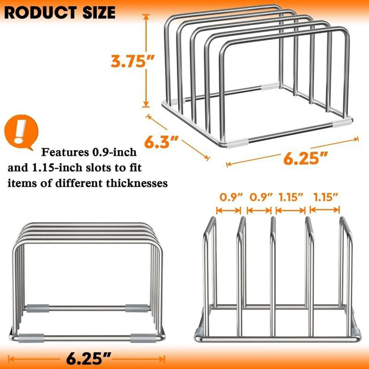 Stainless Steel Cutting Board Stand Rustproof Countertop Organizer Multi-Slot Chopping Board Rack for Kitchen Home