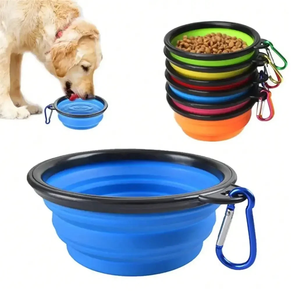 2026 Folding Portable Silicone Dog Feeder Bowl 2 in 1 Pet Dispenser Outdoor Travel Dog Cat with Carabiner Bottle Food Water Container
